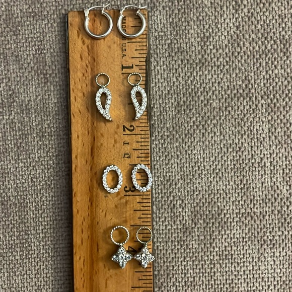 Silver hoop earrings and collection of Crystal Earring Charms - Picture 2 of 5